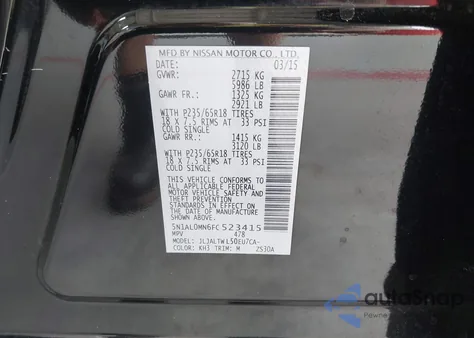 2015 Infiniti Qx60 z USA, uszkodzony, nr VIN 5N1AL0MN6FC523415